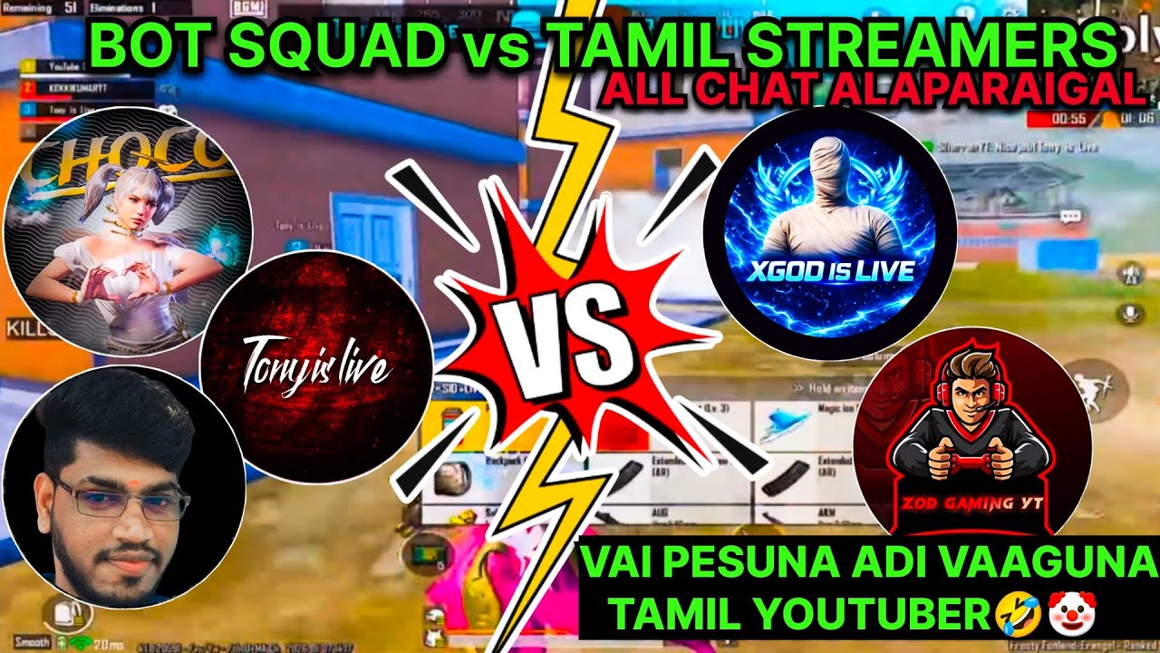 BOT SQUAD vs TAMIL STREAMERS || IN SAME LOBBY || ALL CHAT ALAPARAIGAL🔥|| #madan #madanop #bgmi 