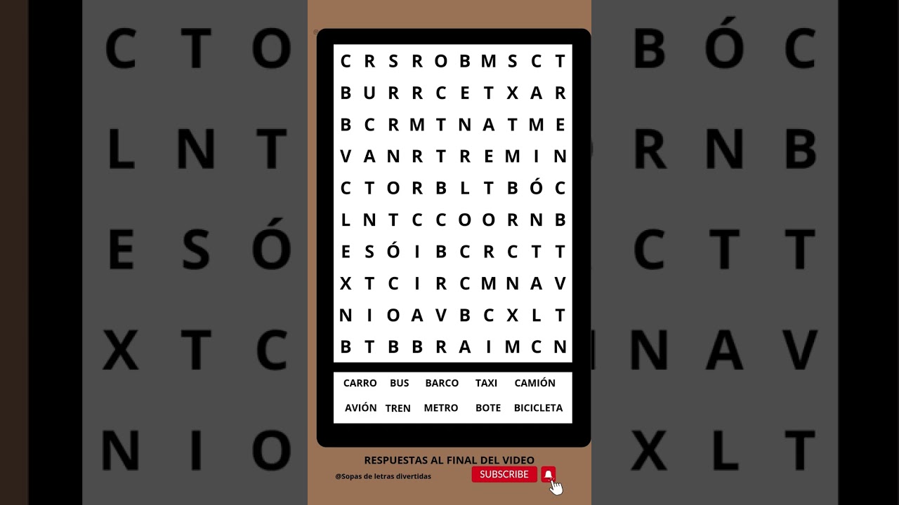 Sopa de Letras de Medios de Transporte | Reto para tu Mente