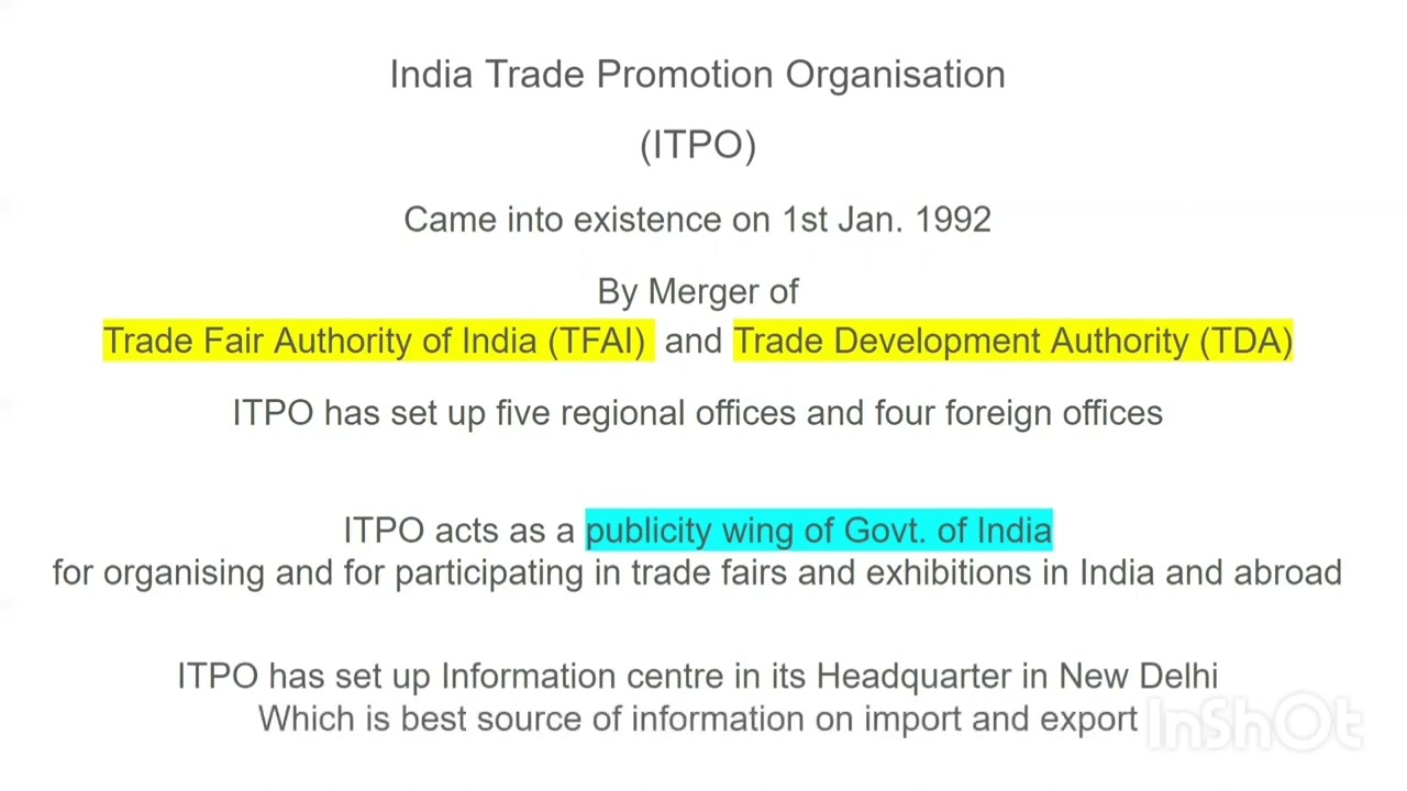 India Trade Promotion Organisations (ITPO) | Export Marketing | TYBCom Sem V
