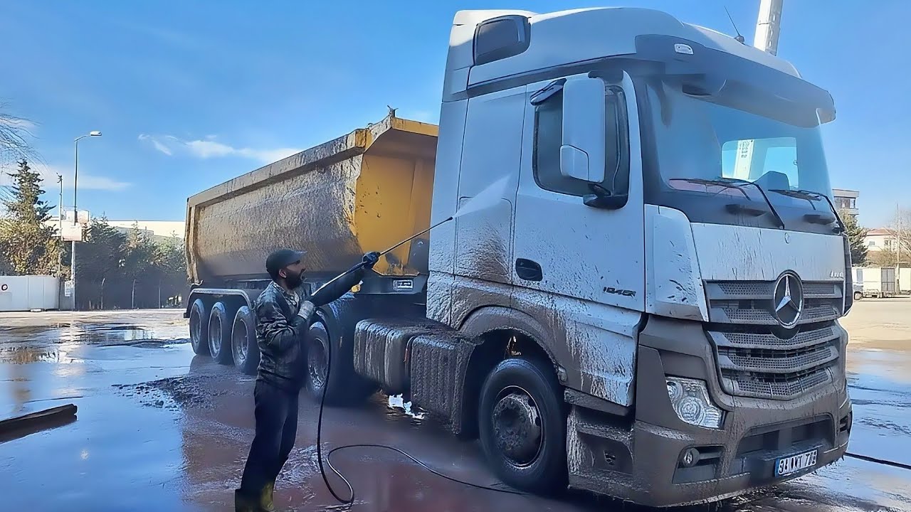  🔥 Extreme Muddy Mercedes Actros Truck Wash | Satisfying Deep Cleaning  car wash zakii 💦