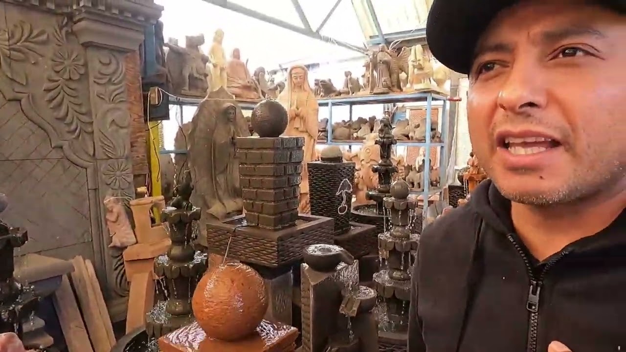 Mercado de PLANTAS Cuemanco, Xochimilco, Hermosas FUENTES de piedra VOLCANICA y CANTERA