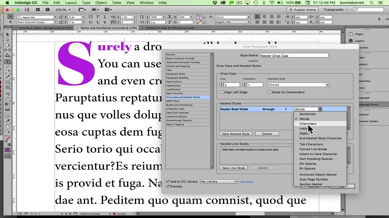 Drop Caps and Nested Paragraph Styles with InDesign