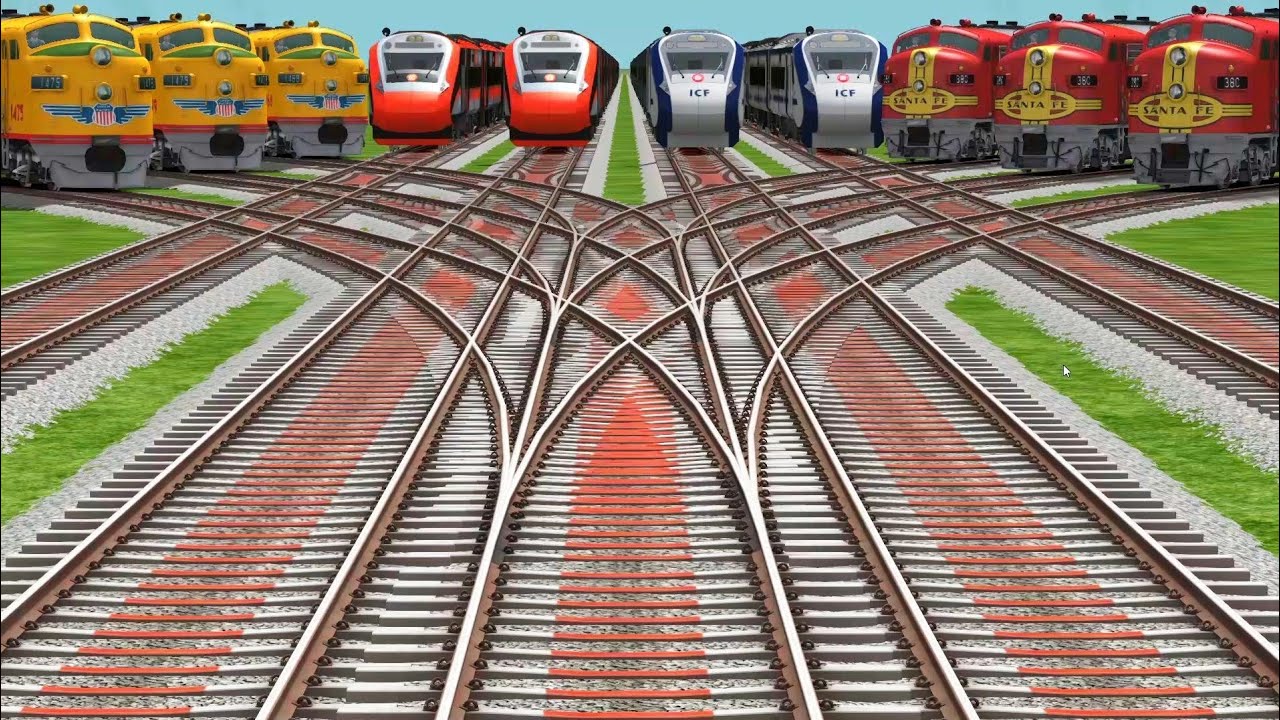 ALL REALSTIC TRAINS RUN AT OVER CROSS BUMPY RAILROAD TRACKS || train crossing videos 