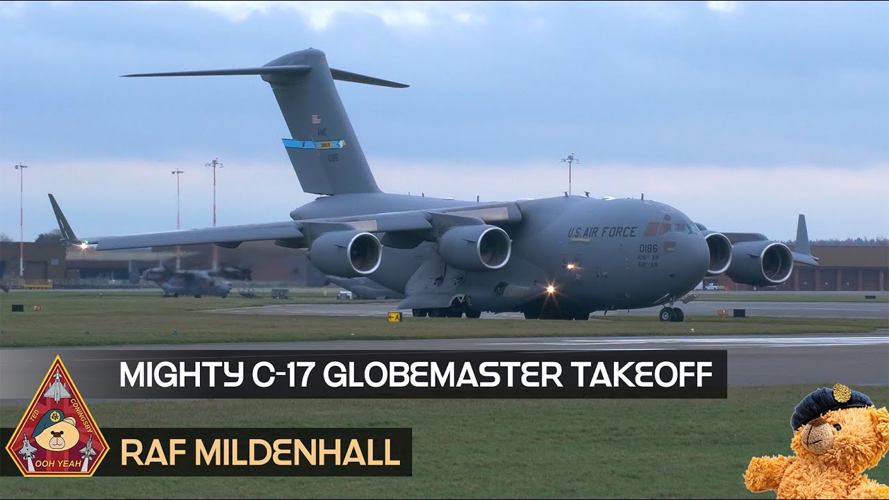 MIGHTY C-17 GLOBEMASTER 436TH AIRLIFT WING FROM DOVER AFB TAKE OFF • US AIR FORCE RAF MILDENHALL