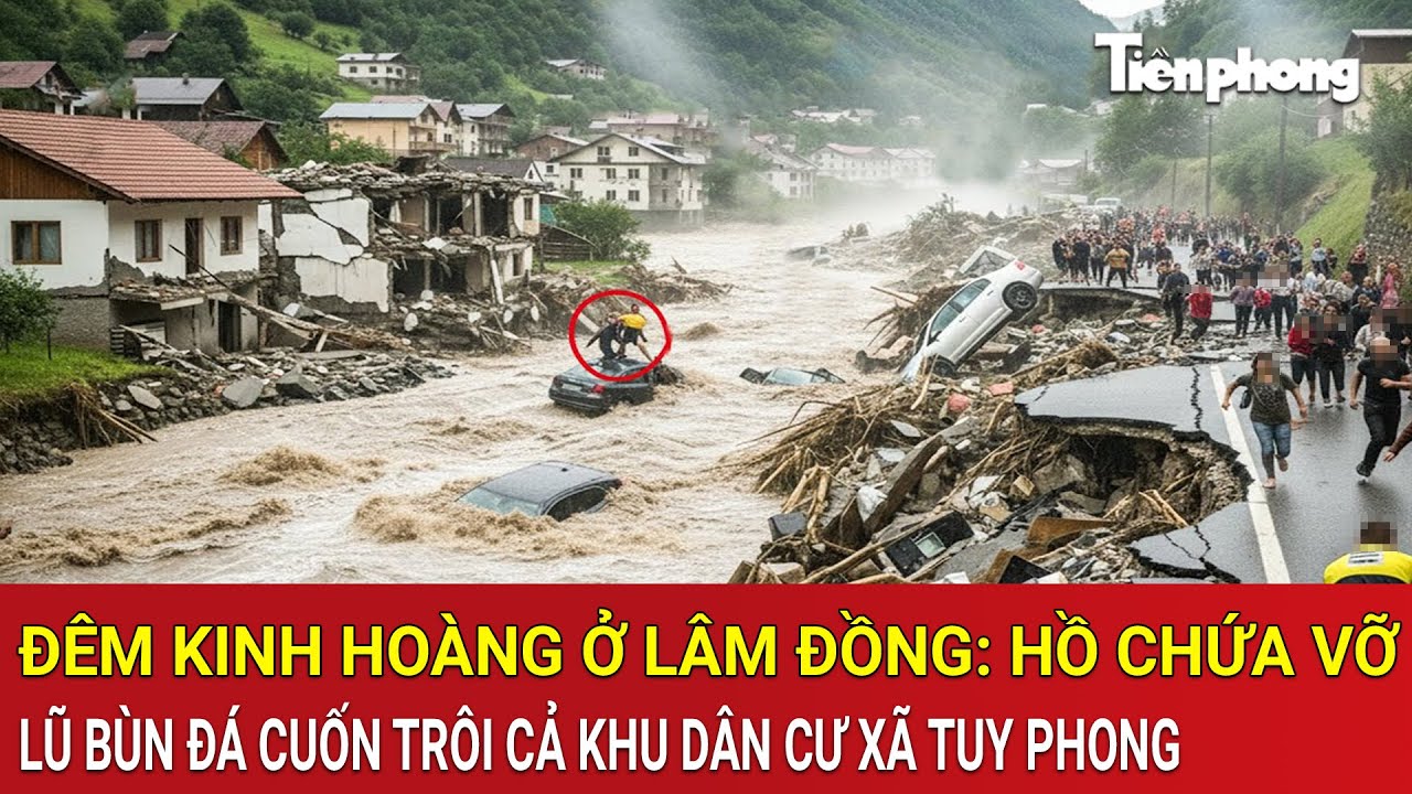 Đ&ecirc;m kinh ho&agrave;ng ở L&acirc;m Đồng: Hồ chứa vỡ, lũ b&ugrave;n đ&aacute; cuốn tr&ocirc;i cả khu d&acirc;n cư x&atilde; Tuy Phong