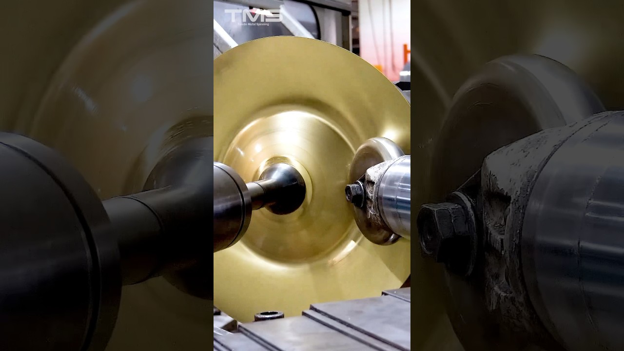 Metal forming process - a brass lighting fixture! #machine #engineering #metal #spinning #shorts