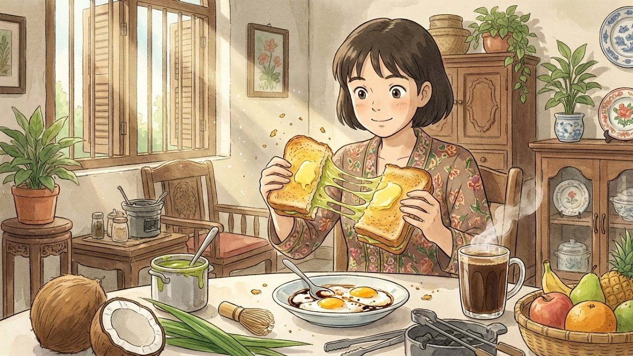 Kaya Toast ASMR | Cozy Singapore Shophouse Morning (Ghibli Style)