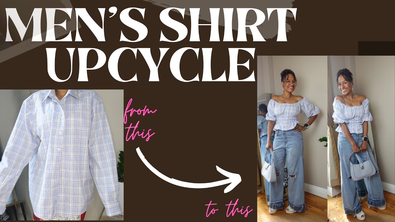 Men's Shirt Upcycle | Easy Off Shoulder Top with Elastic | Sewing | Refashion