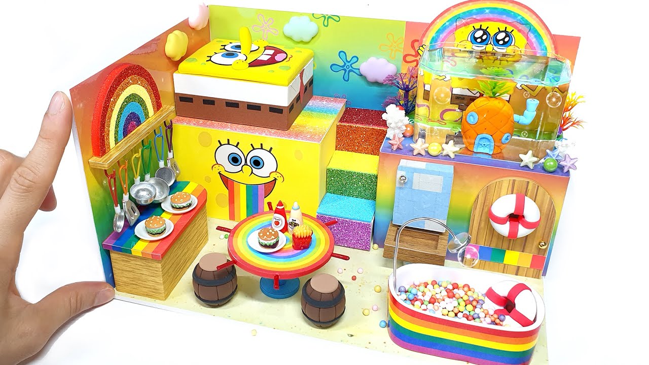 VID 20221DIY Miniature Spongebob♡Rainbow Board House # - Build Amazing Rainbow Spongebob House｜스폰지밥