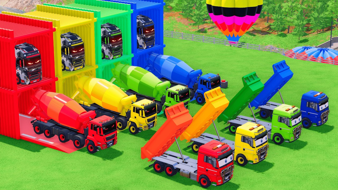 Garage with Colors ALL MIXER TRUCK WITH DOUBLE FLATBED TRAILER TRUCK, VOLVO, MAN, AMERICAN, FS25 #24