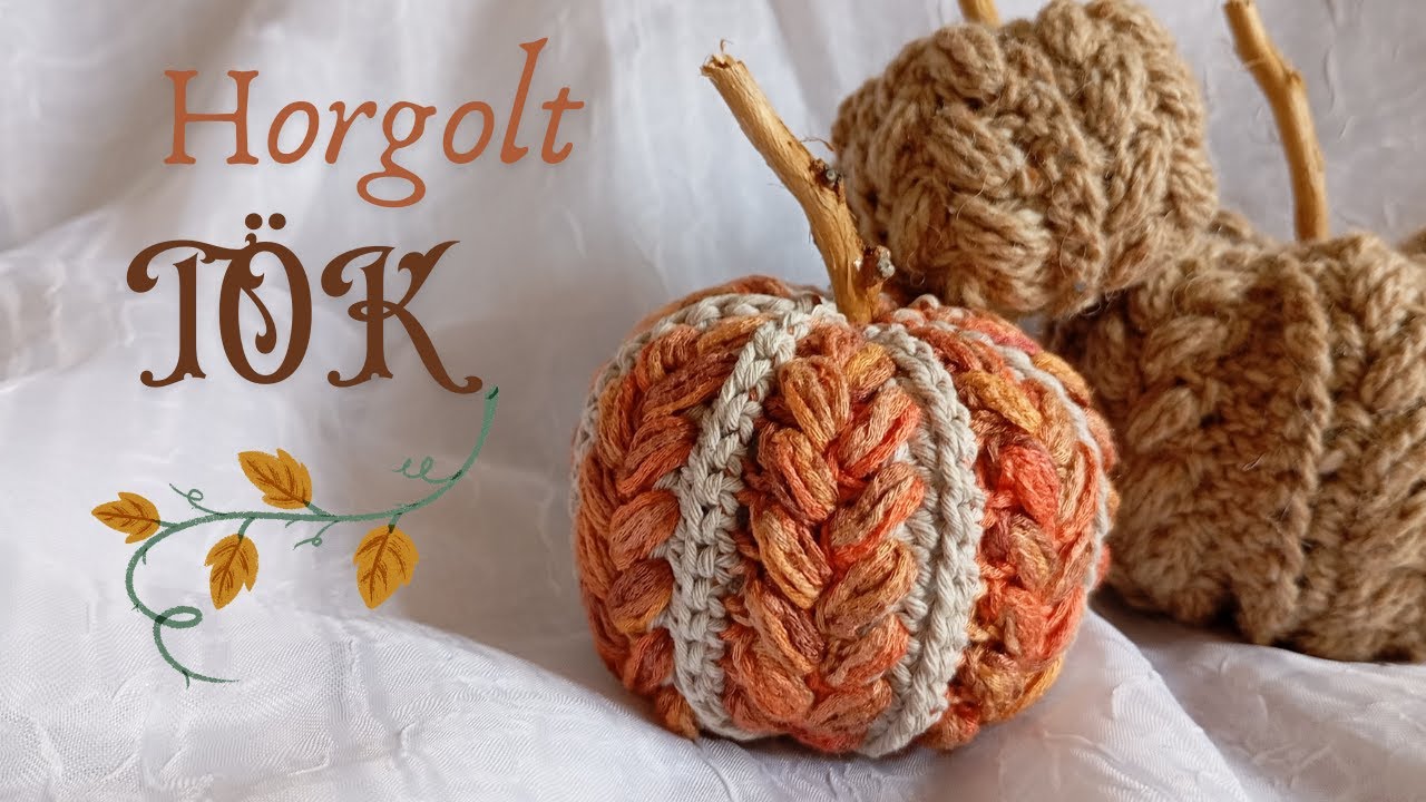 Dekorat&iacute;v horgolt t&ouml;k b&uacute;zamint&aacute;val / Crochet decorative pumpkin with wheat pattern