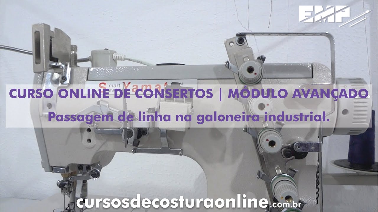 Como passar a linha na galoneira industrial - cursos de costura da Escola de Moda - parte 1.