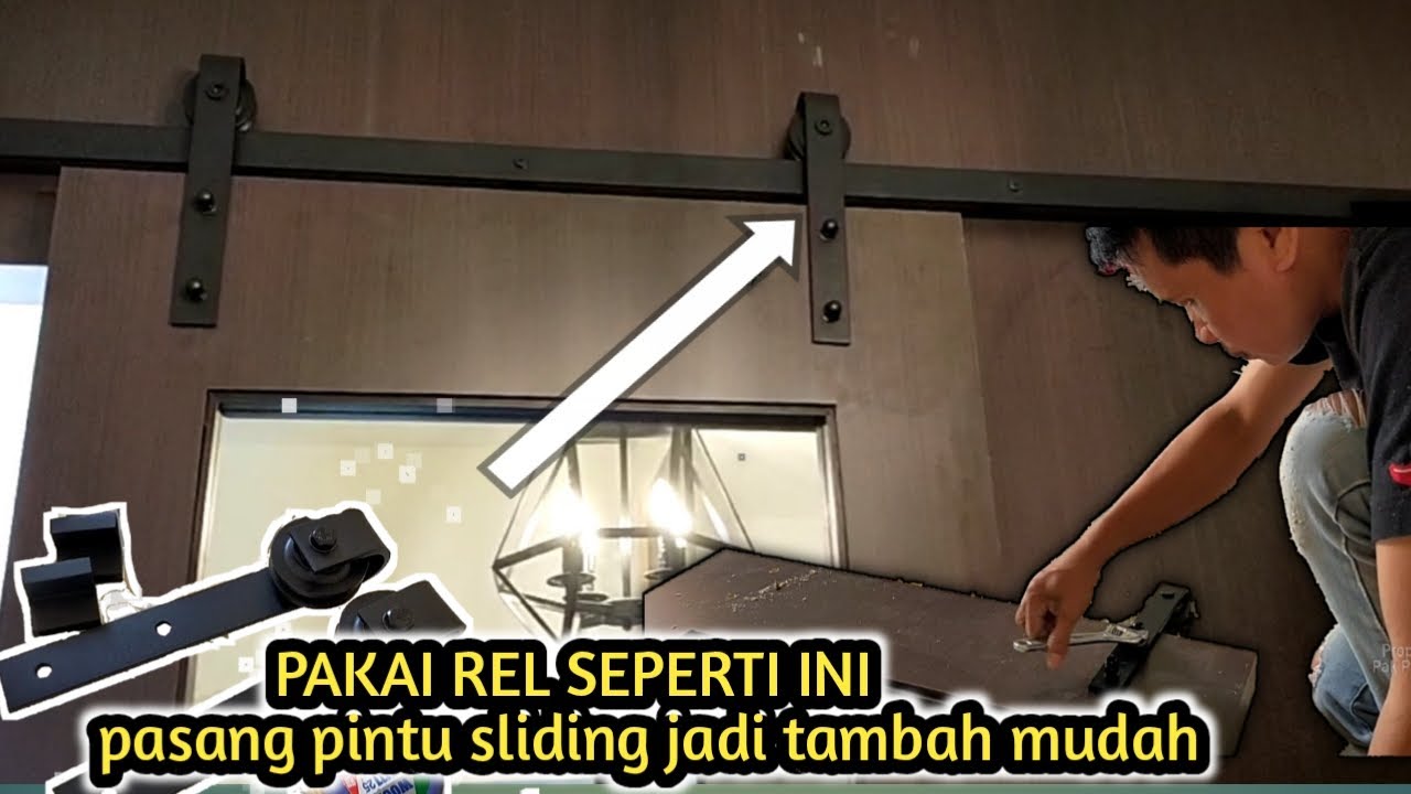 pasang pintu sliding menggunakan rel barn door pengerjaanya sangat mudah bos