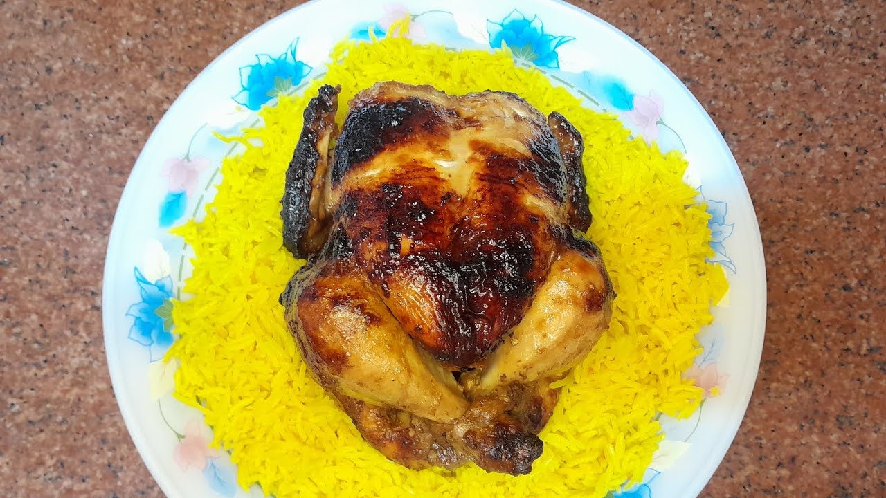 فراخ مشوية على أصولها مع رز بسمتي طعمها خطير