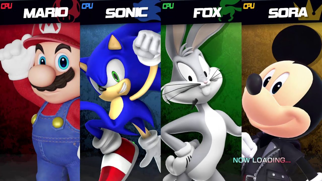 Super Mario vs Sonic The Hedgehog vs Bugs Bunny vs Mickey Mouse (KH3) Battle-Royale: SSBU Mods