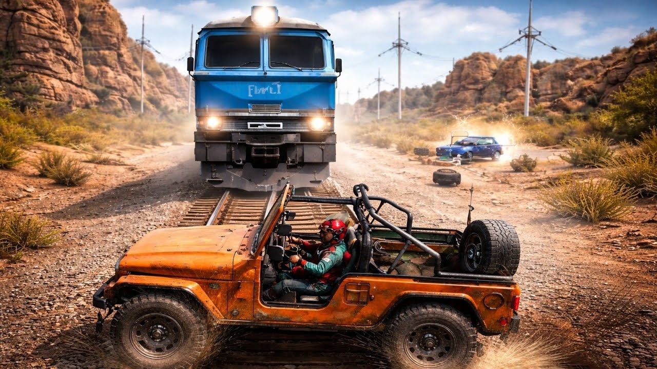 Train vs Jeep | What Happens Next? Train Coming Fast! 🚆 Jeep Stuck on Tracks 😨