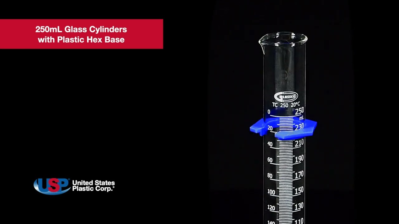 250mL Glass Cylinders with Plastic Hex Base | U.S. Plastic Corporation&reg;