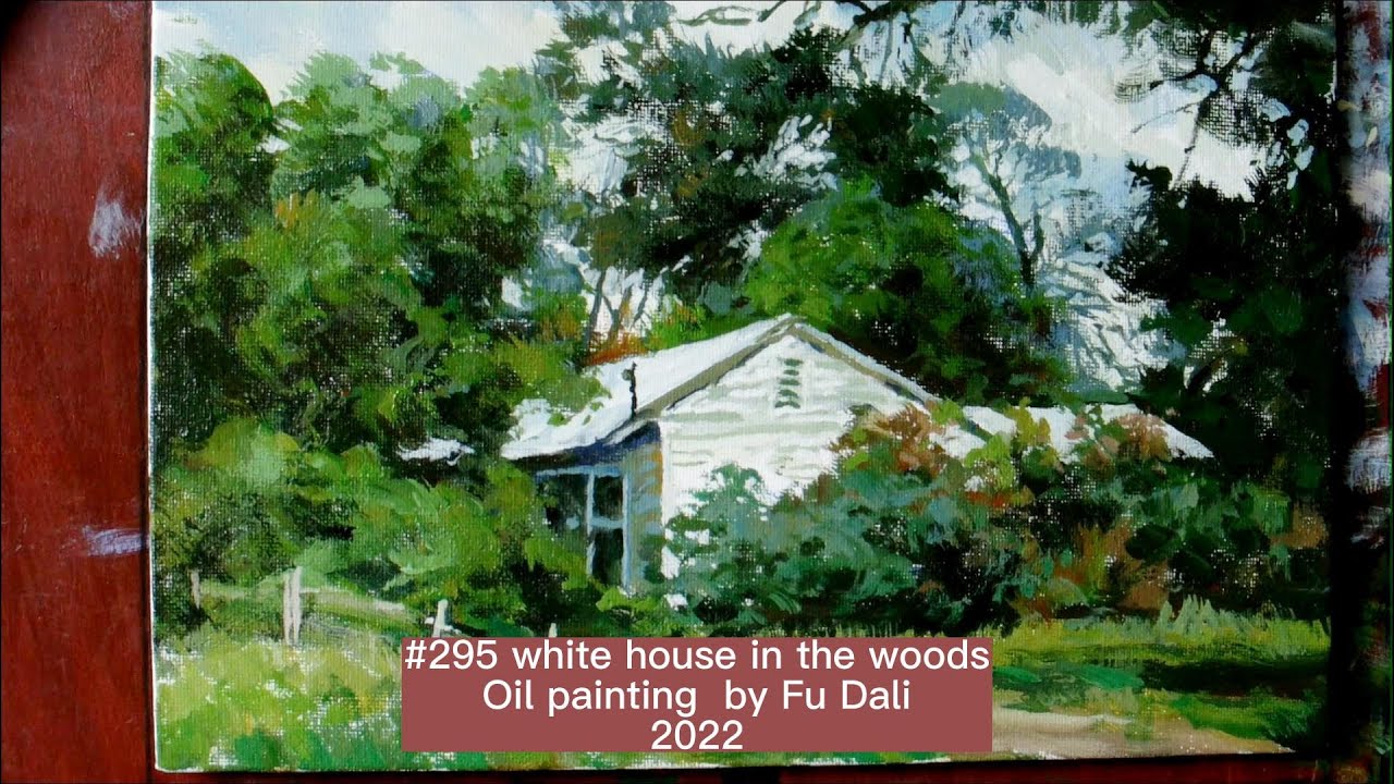 #295 white house in the woods Painting by Fu Dali