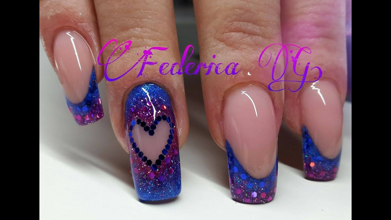 French blu e fuxia sfumato e cuore in trasparenza
