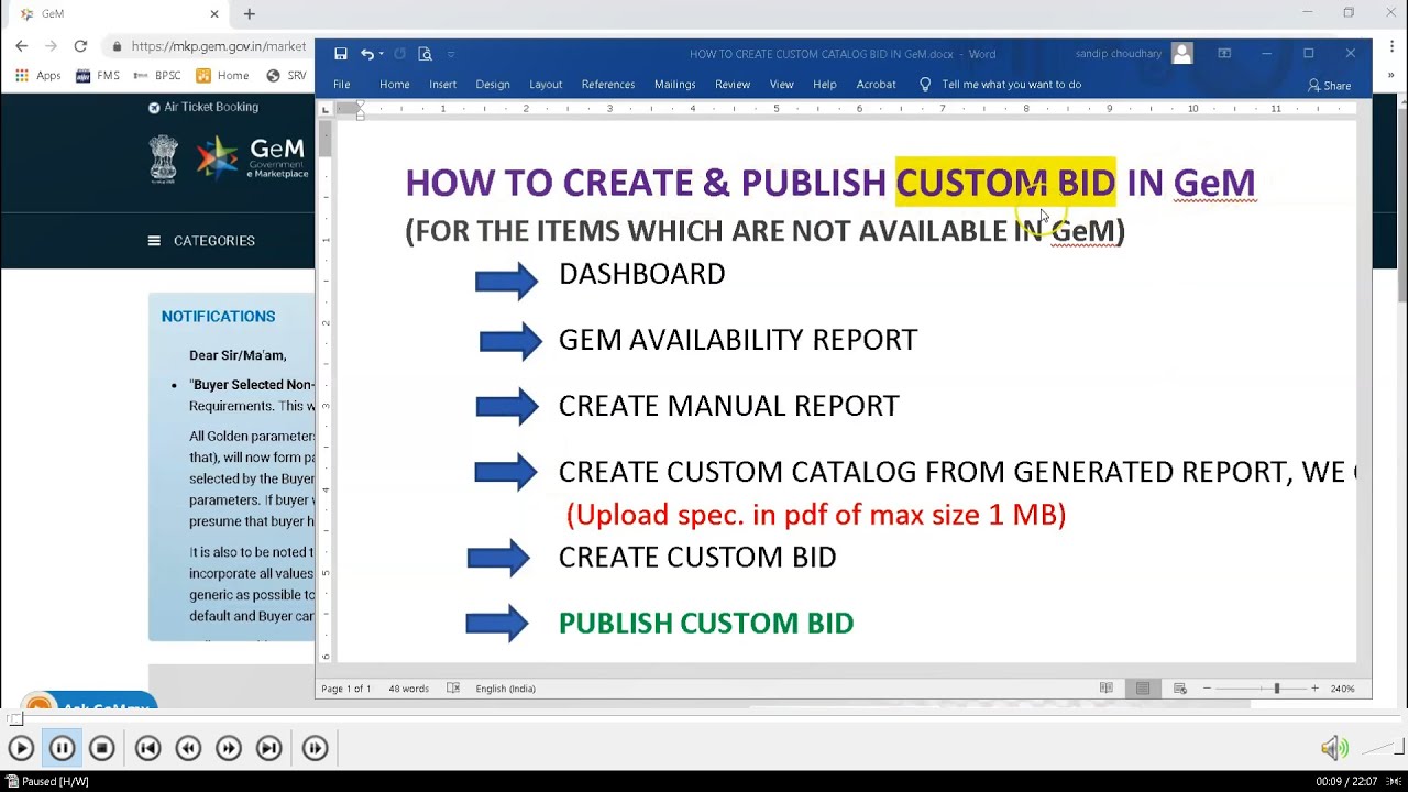 HOW TO CREATE CUSTOM BID BY BUYER IN GeM PORTAL