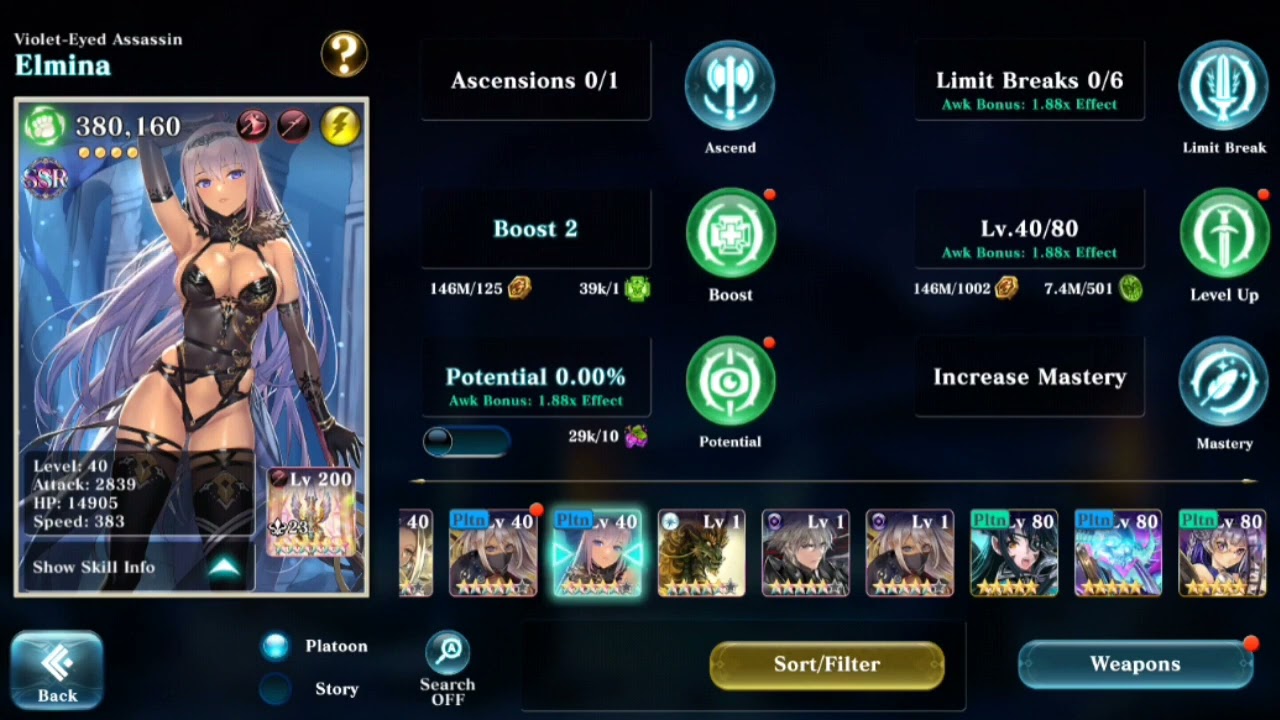 Powering up Storm Elmina from 38k to 6.5m power in one go [Evertale]