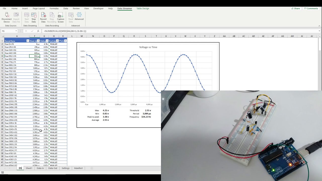 Using Excel Data Streamer - Arduino Oscilloscope (Exceloscope part4: automation with data streamer)