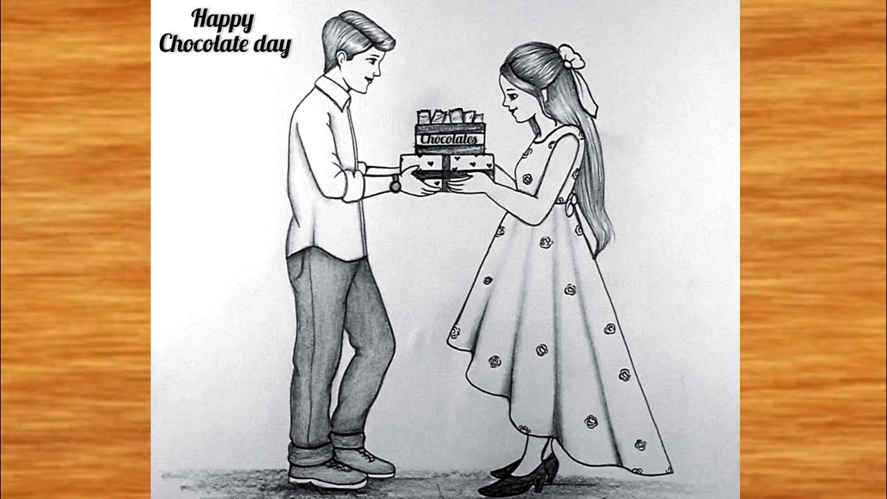 Happy Chocolate Day Drawing || Valentines week Special Chocolate Day Drawing || Couple Drawing easy