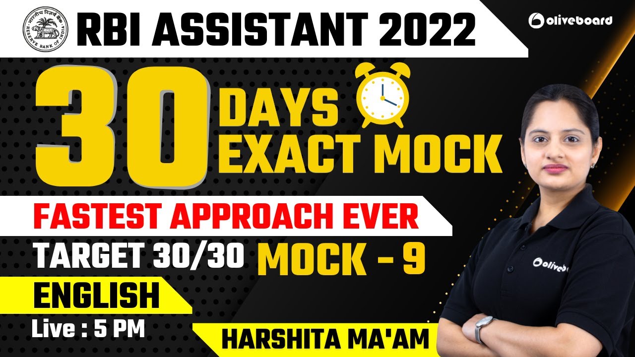 RBI Assistant English 2022 | 30 Day 30 Mock | Target 30/30 | Mock - 9 | Harshita Ma'am