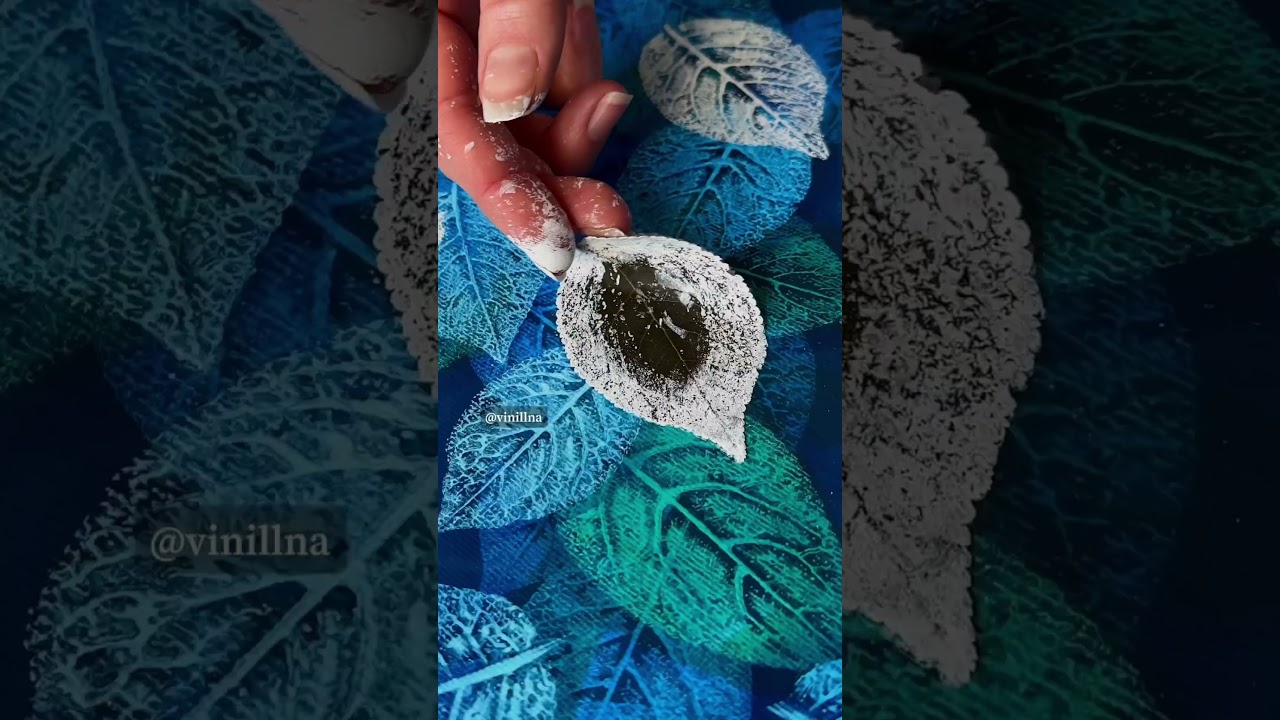 Spring flowers painting / Leaf painting / Cosmic leaf imprints painting / Leaf impressions