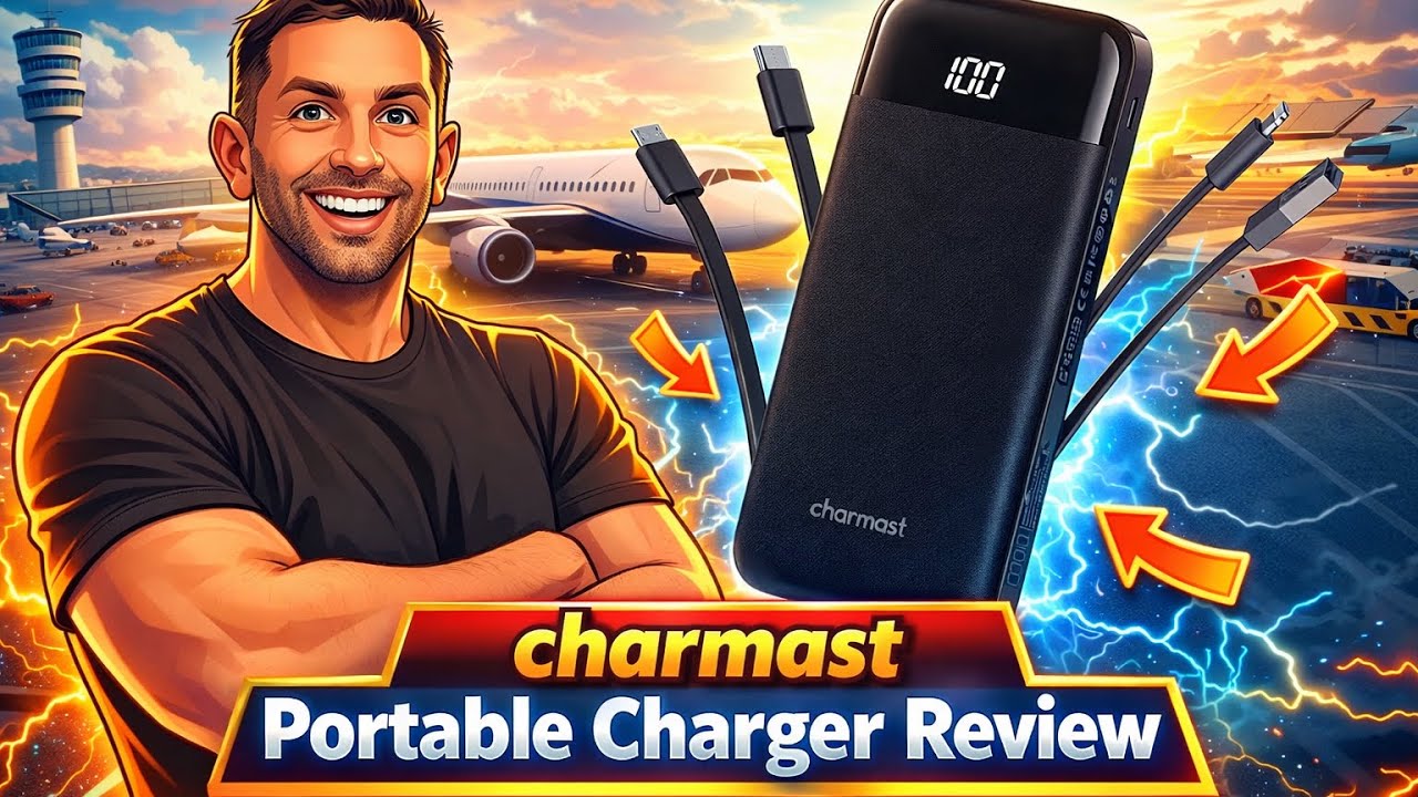charmast Portable Charger with Built in Cables, Travel Battery Pack - 6 Outputs, 3 Inputs