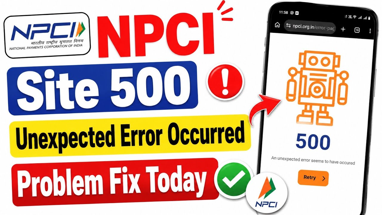 500 An unexpected error seems to have occurred || NPCI Aadhaar failure, NPCI not working, Today's...