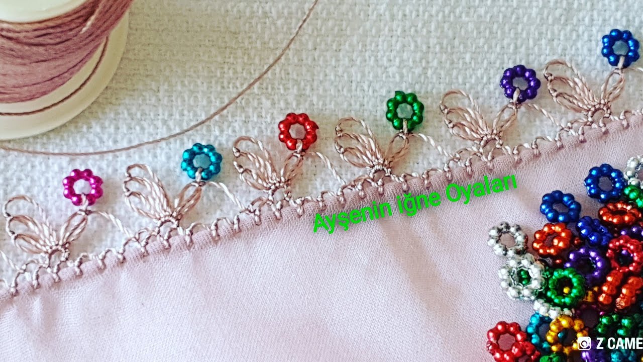 Halka boncuklarla çok güzel iğne oyası modeli yapılışı iğne oyası modelleri