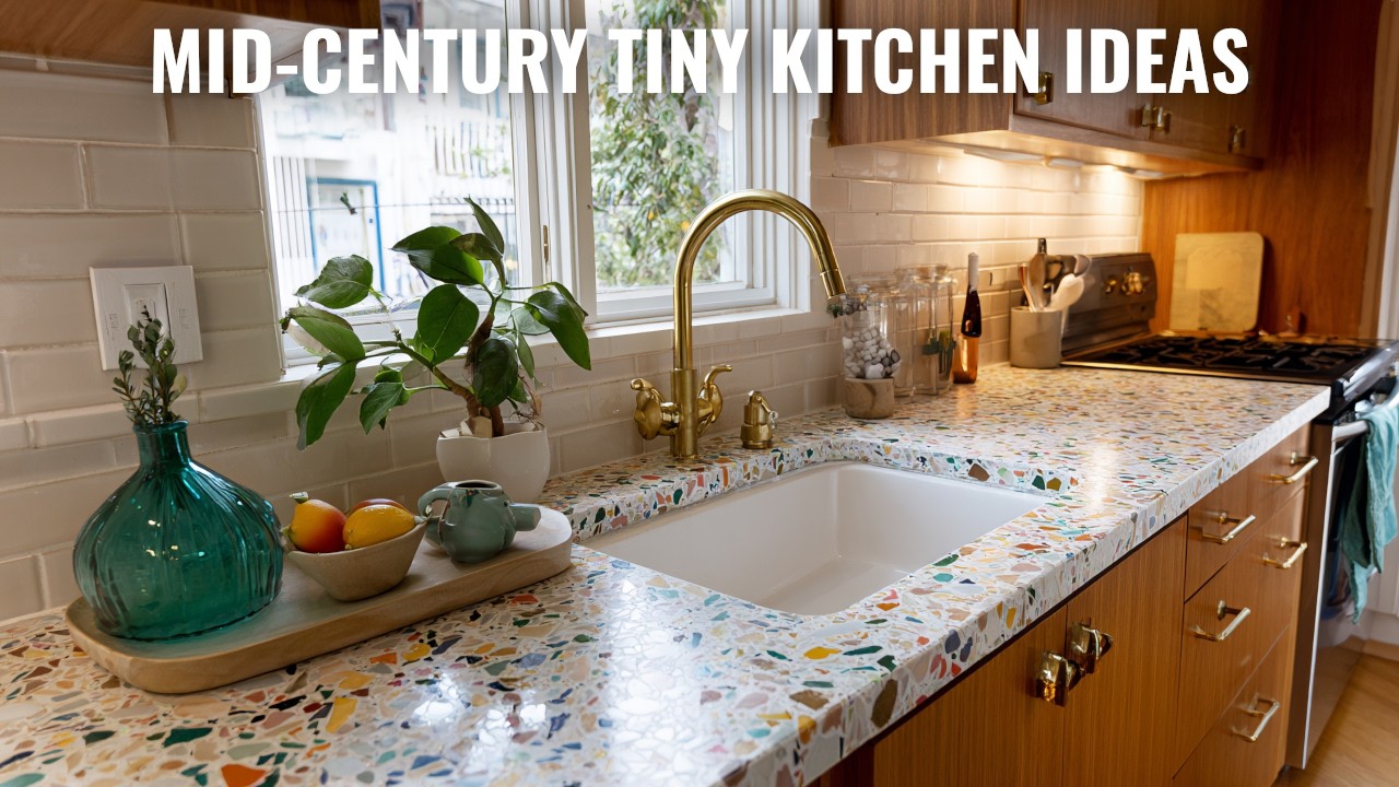 🏠 Tiny Kitchen with Mid-century Touches: Woods, Simple Lines, and Color Pops