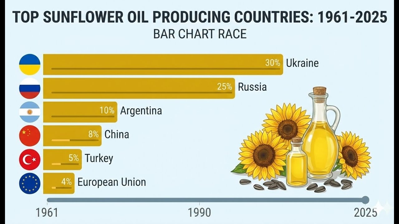 Top Sunflower Oil Producing Countries (1961-2025) | Sunflower Oil Producers #sunfloweroil