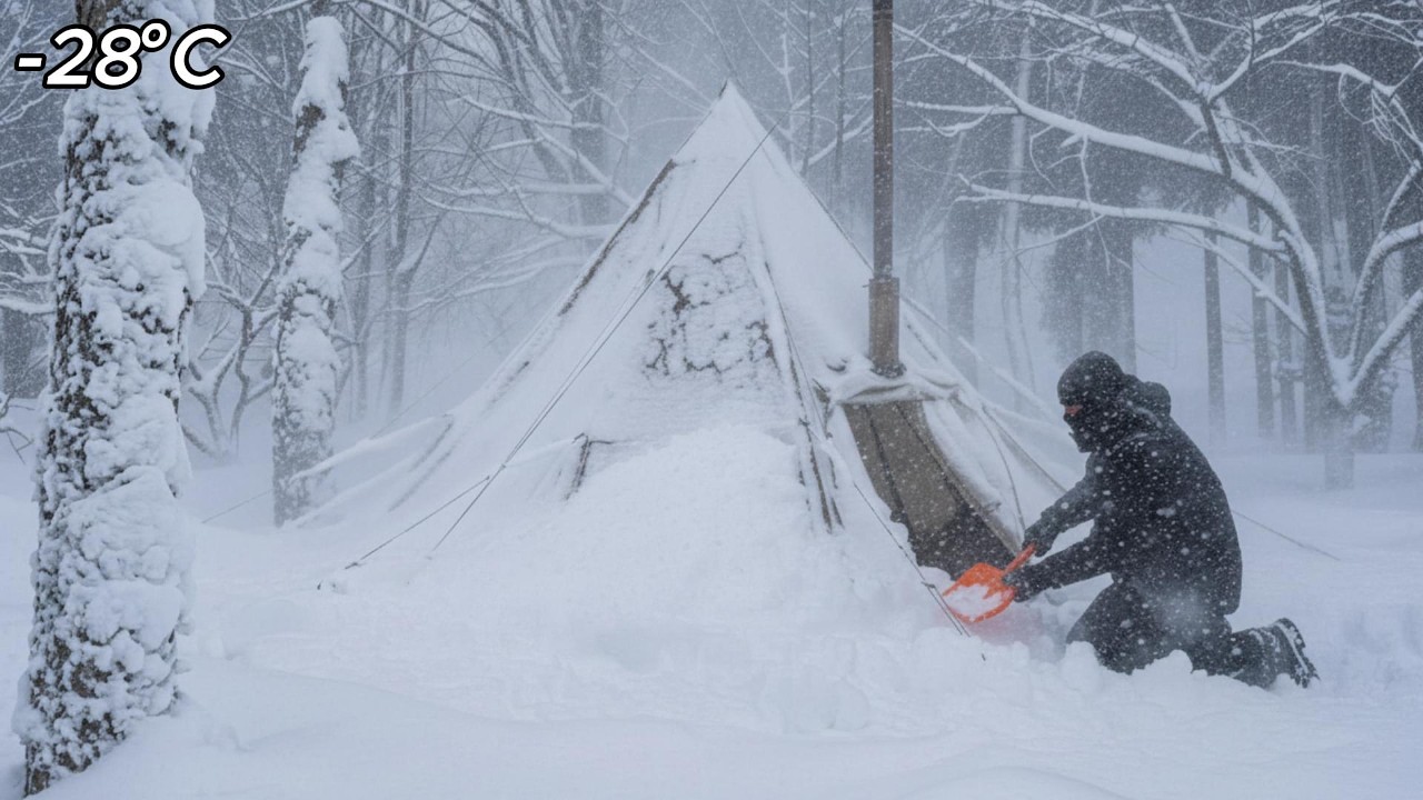 I Dug a Snow Shelter to Survive -31&deg;C Blizzard for 48 Hours | Winter Camping
