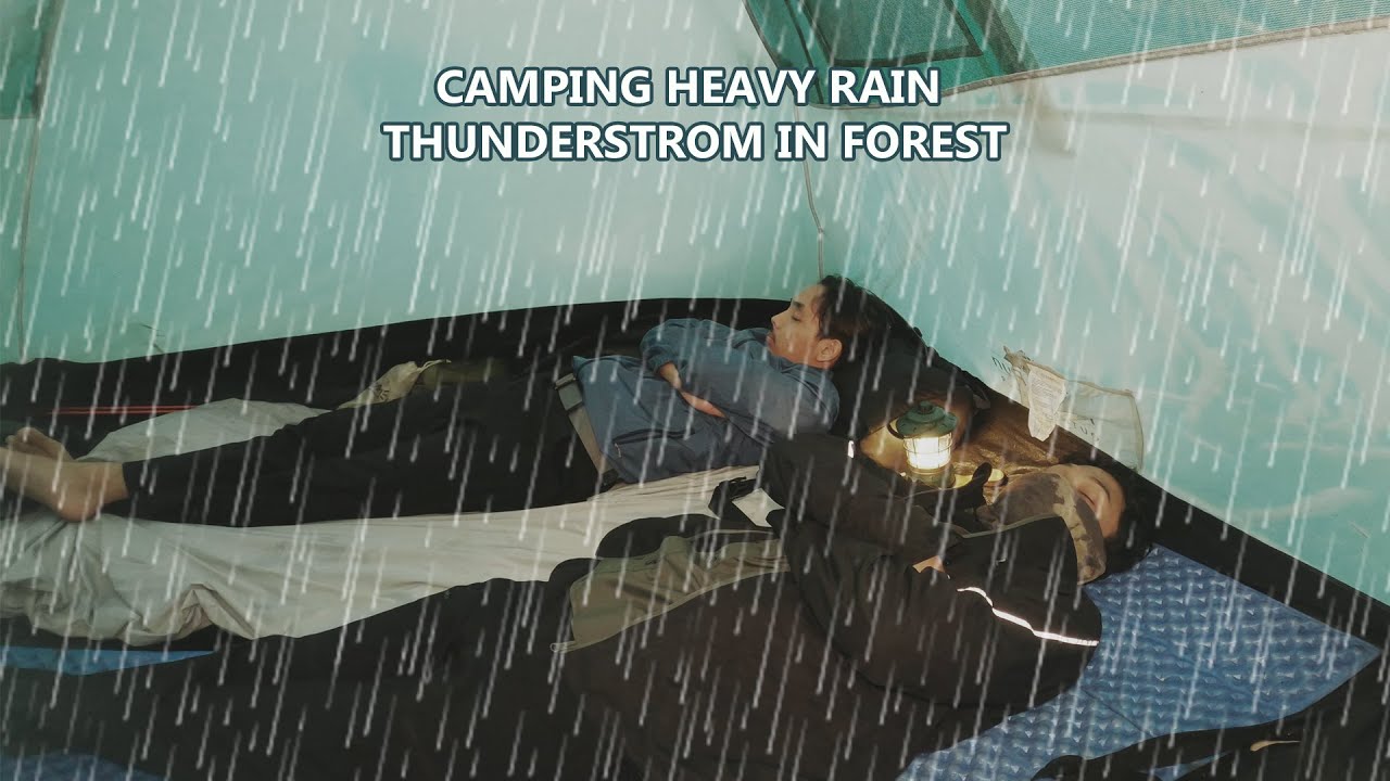 HEAVY RAIN AND THUNDER IN FOREST - CAMPING IN HEAVY RAIN - COZY TENT - ASMR RAIN
