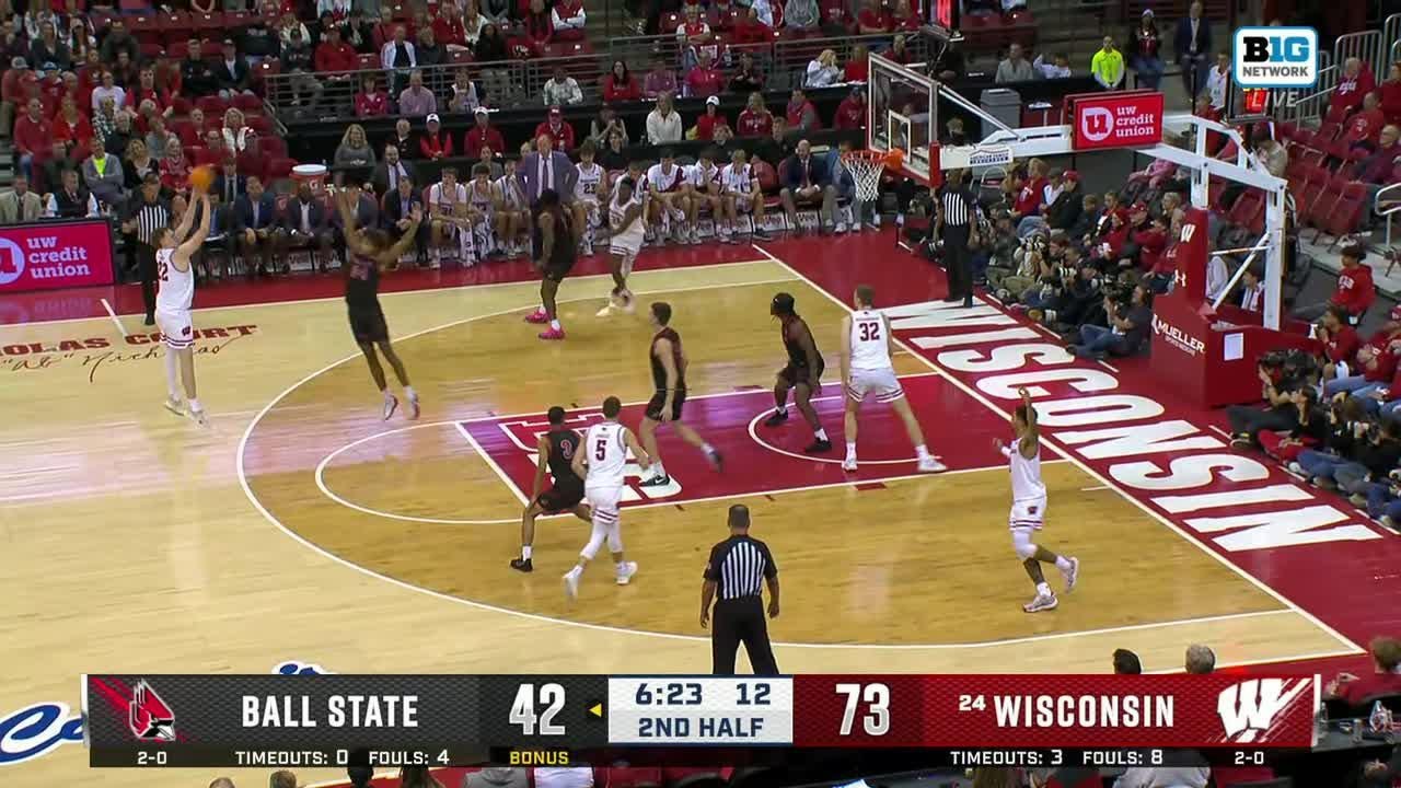 Austin Rapp with the Catch-&-Shoot Three vs. Ball State | Wisconsin Basketball