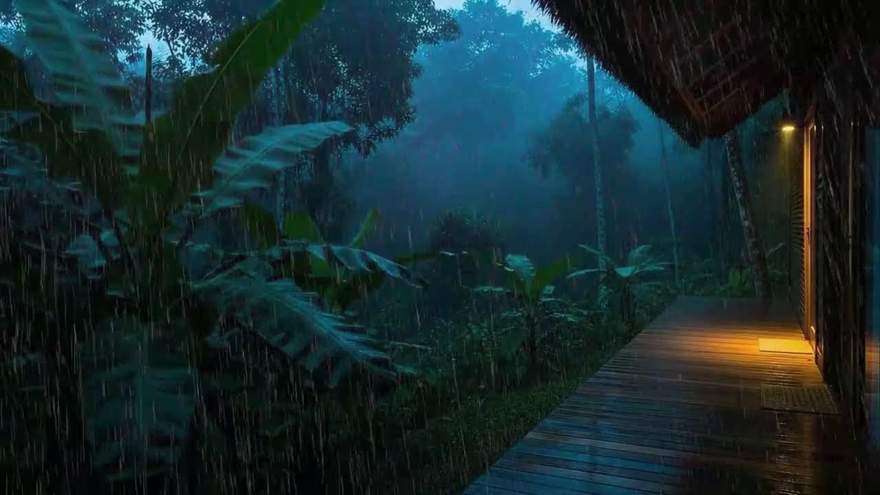 Sleep Faster with Calm Rainfall and Low Rumble at Wooden Cabin Terrace 🌧️