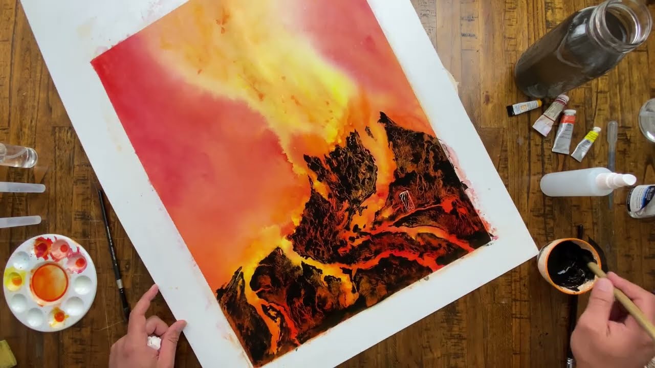 Volcano Explodes - Watercolor Time-lapse