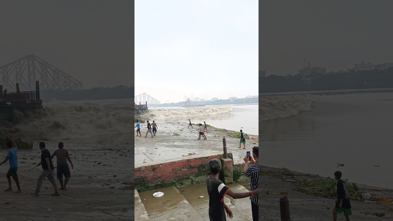 A huge wave of rain in the banks of the river Ganga on the full moon day.