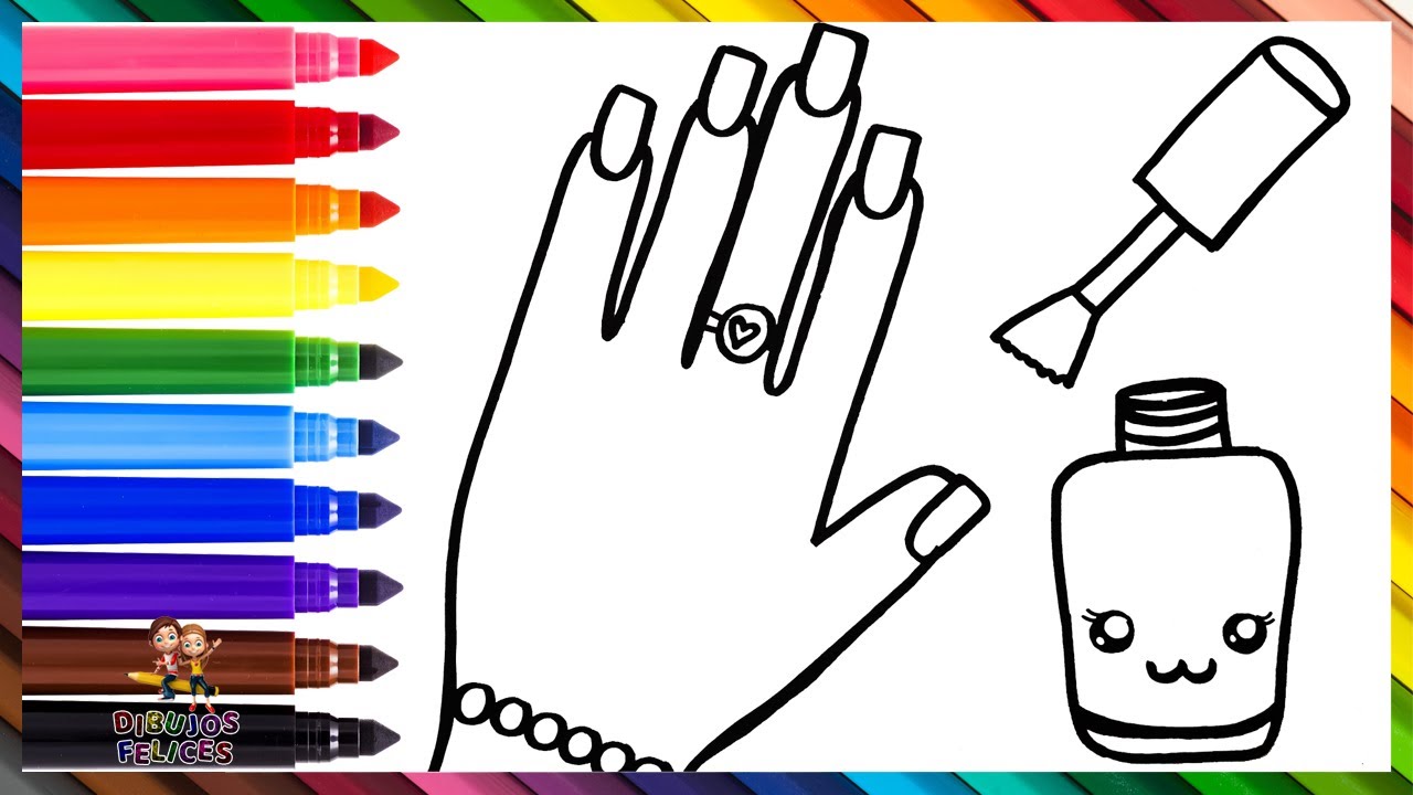 Dibuja y Colorea Una Mano Con Un Esmalte De Uñas 💅🌈 Dibujos Para Niños