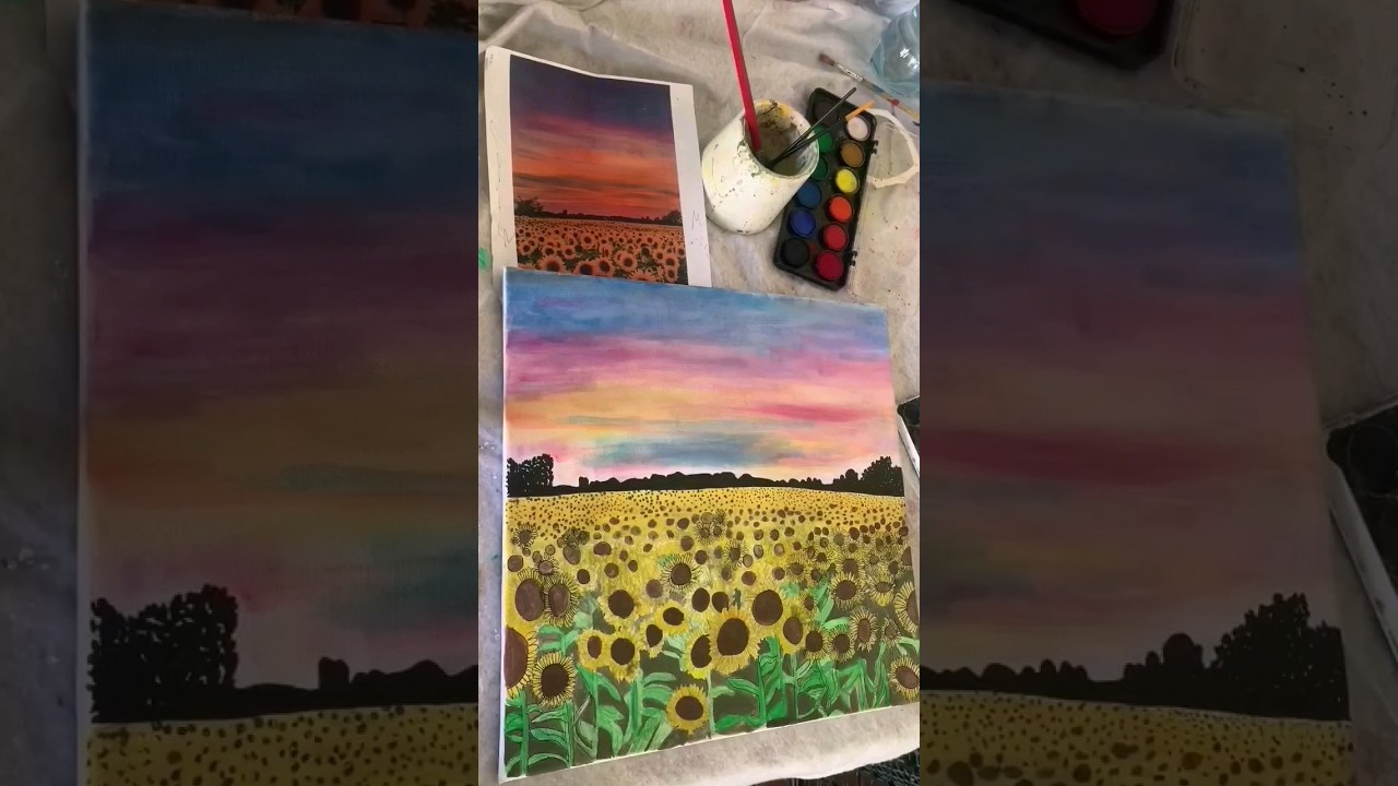 Sunflower Field  Water Colour Art 😁✨🌻 #art #sunflower #aesthetic