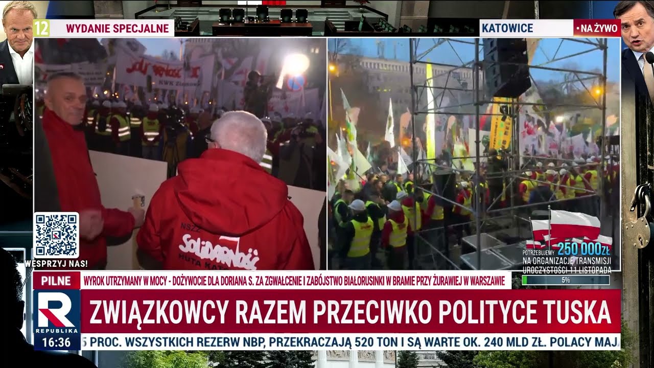 Na żywo! Wielki protest w Katowicach! G&oacute;rnicy i hutnicy m&oacute;wią dość polityce Tuska!