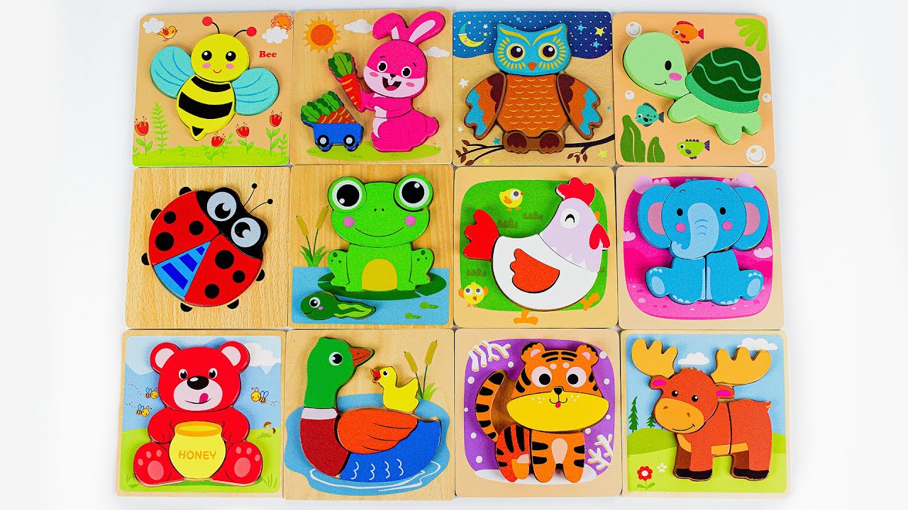 Learn Animal Names, Facts, Shapes with Matching Activity Puzzle | Preschool Toddler Learning Video
