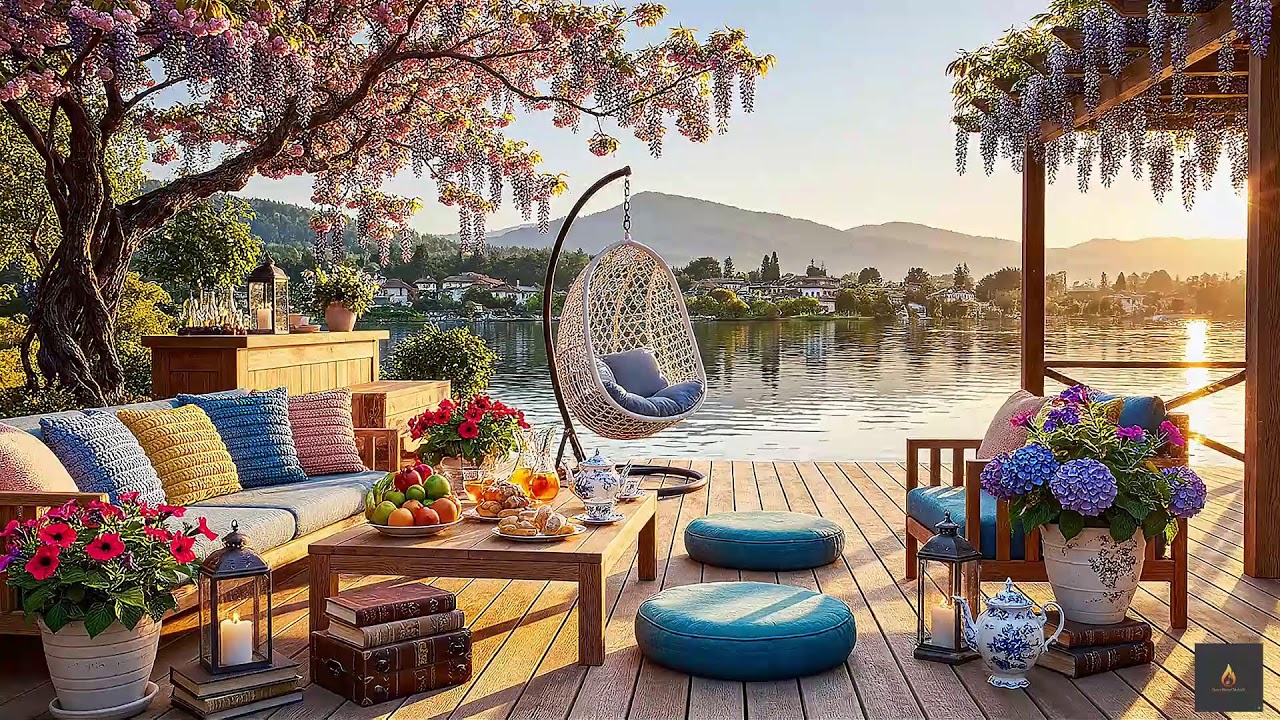 Magic Evening: Smooth Jazz & Fire on Floral Garden Patio for Total Focus and Relaxation ☕