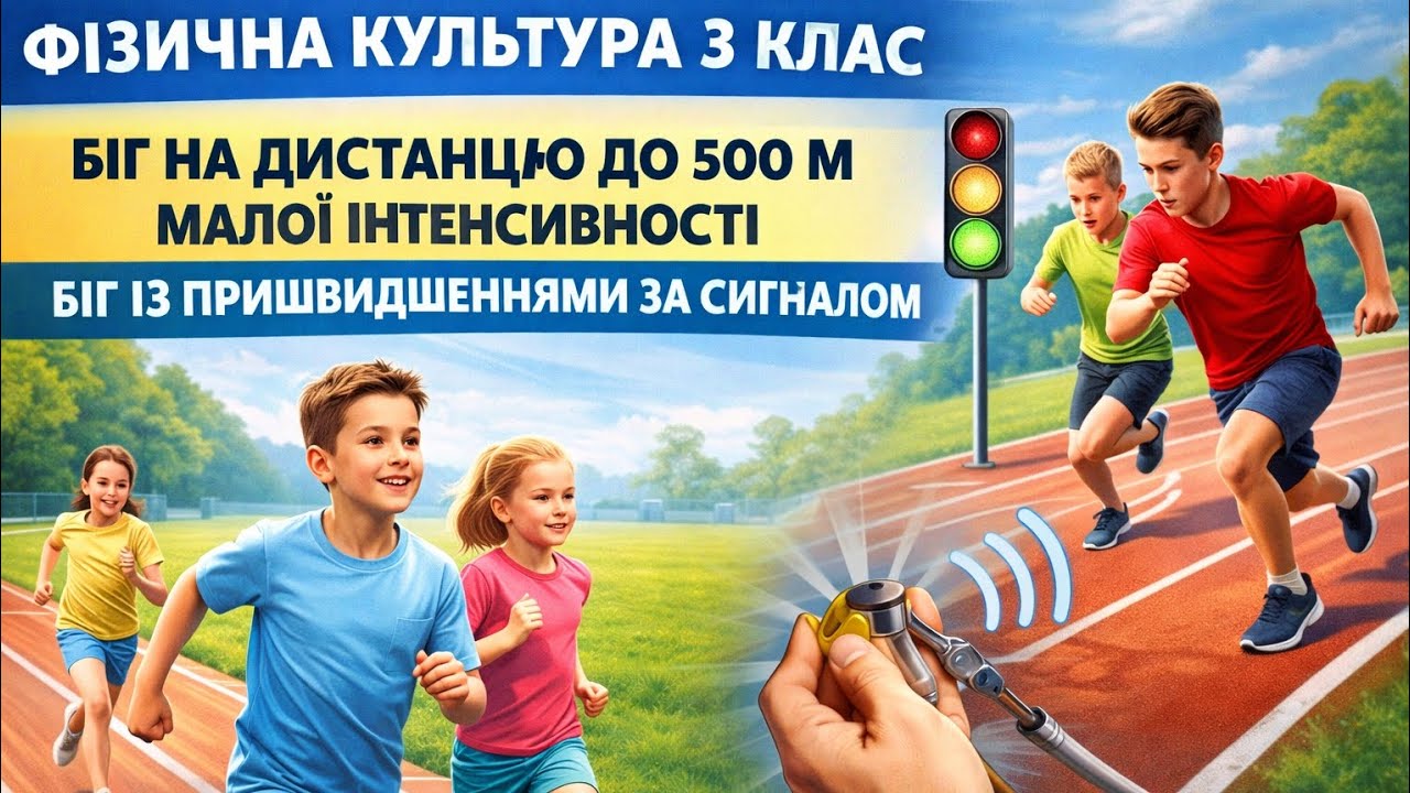 Біг на дистанцію до 500 м малої інтенсивності. Біг із пришвидшеннями за сигналом | 3 клас | НУШ 