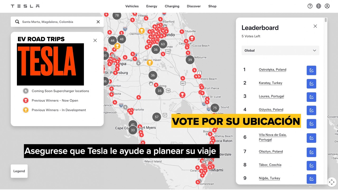 Vote por su próximo supercargador de Tesla