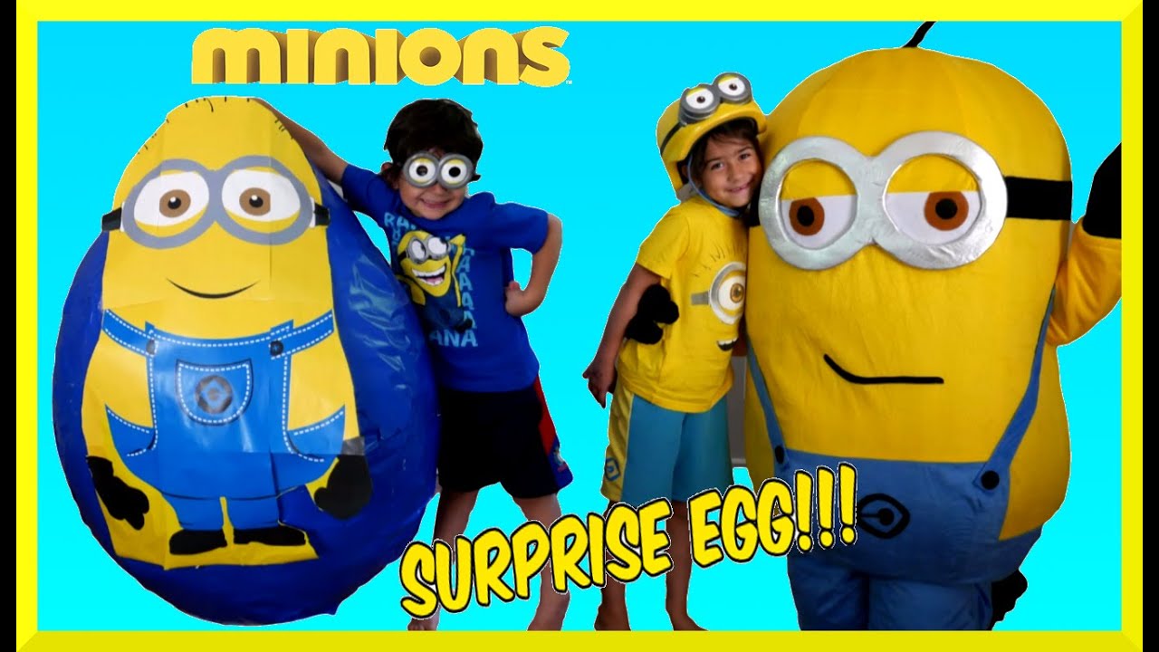 Despicable Me Minions Super Giant Surprise Egg Toys with Evan and Maya!!