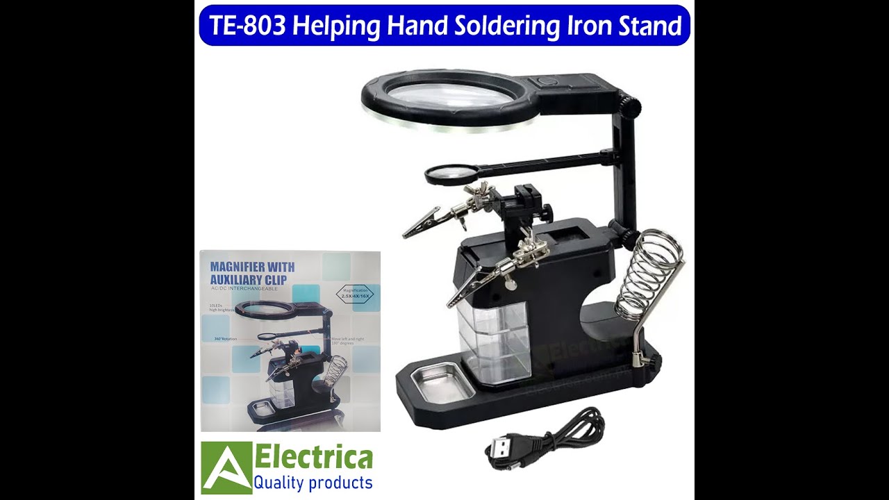 TE-803 2.5x/4x/16x USB Auxiliary Clip Welding Magnifying Glass Solder Iron Stand by Electrica.com.pk