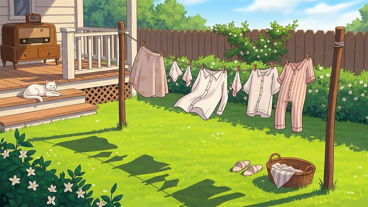 it’s laundry day in the 1950’s with oldies playing in another room for peaceful morning vibes